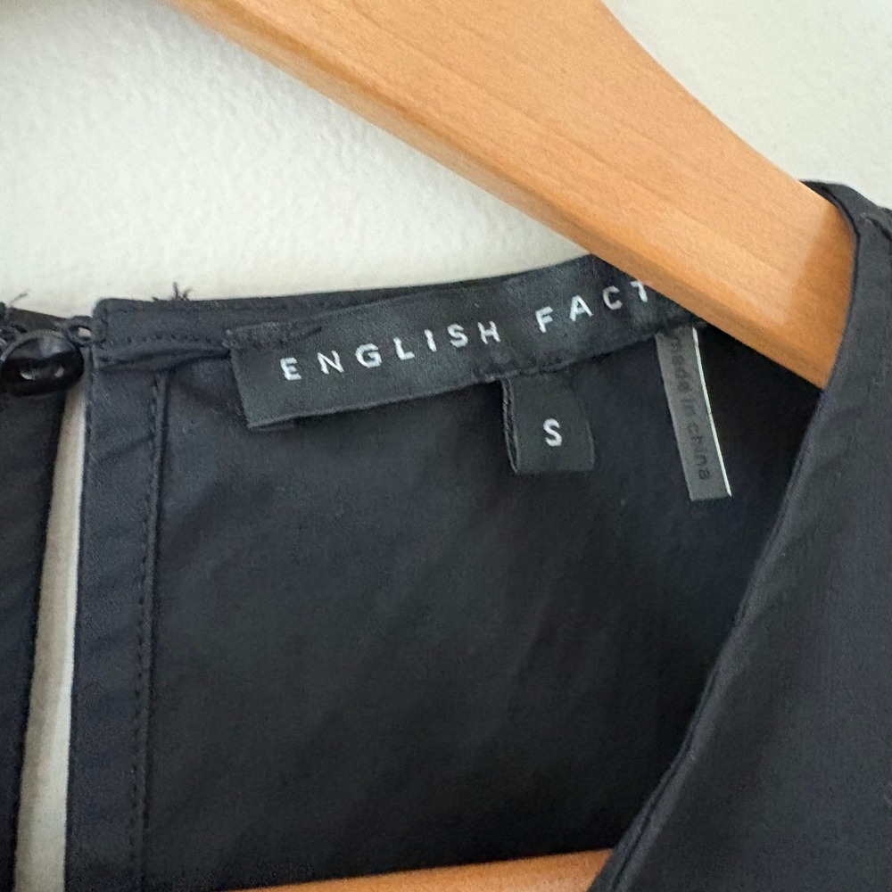 English Factory Betty Poplin Blouse S Black Ruffle Flutter Sleeve Cotton Boxy - Picture 5 of 8